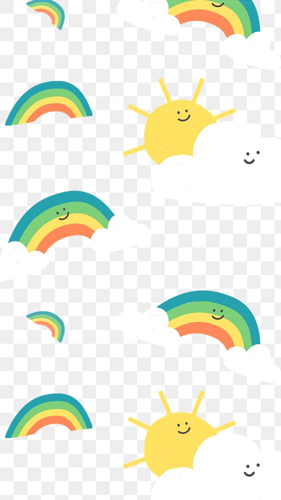 Rainbow doodle png cute pattern sticker, transparent background