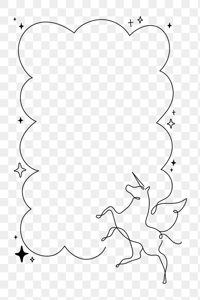 Unicorn frame png, line art illustration, transparent background