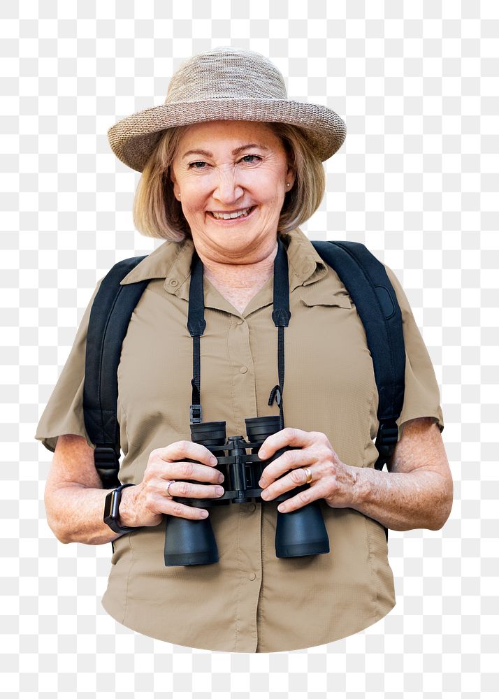 Woman birdwatching png sticker, transparent background