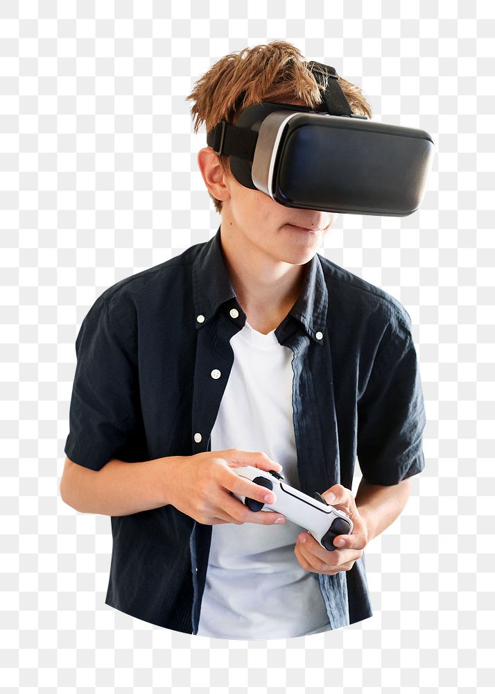 Png playing VR game sticker, transparent background