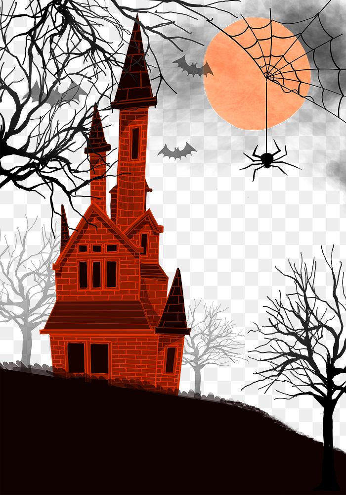 Spooky castle png Halloween overlay, transparent background