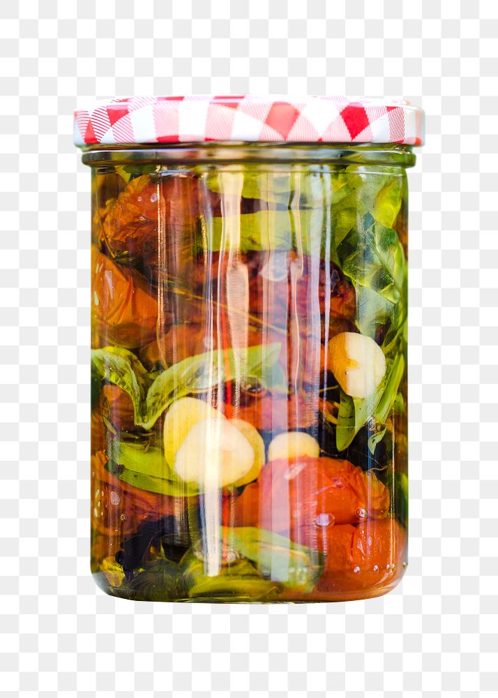 Png pickled vegetables in jar sticker, transparent background