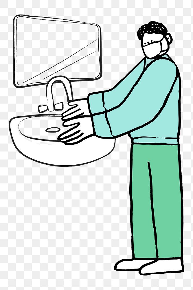 Wash your hands png sticker, doodle on transparent background