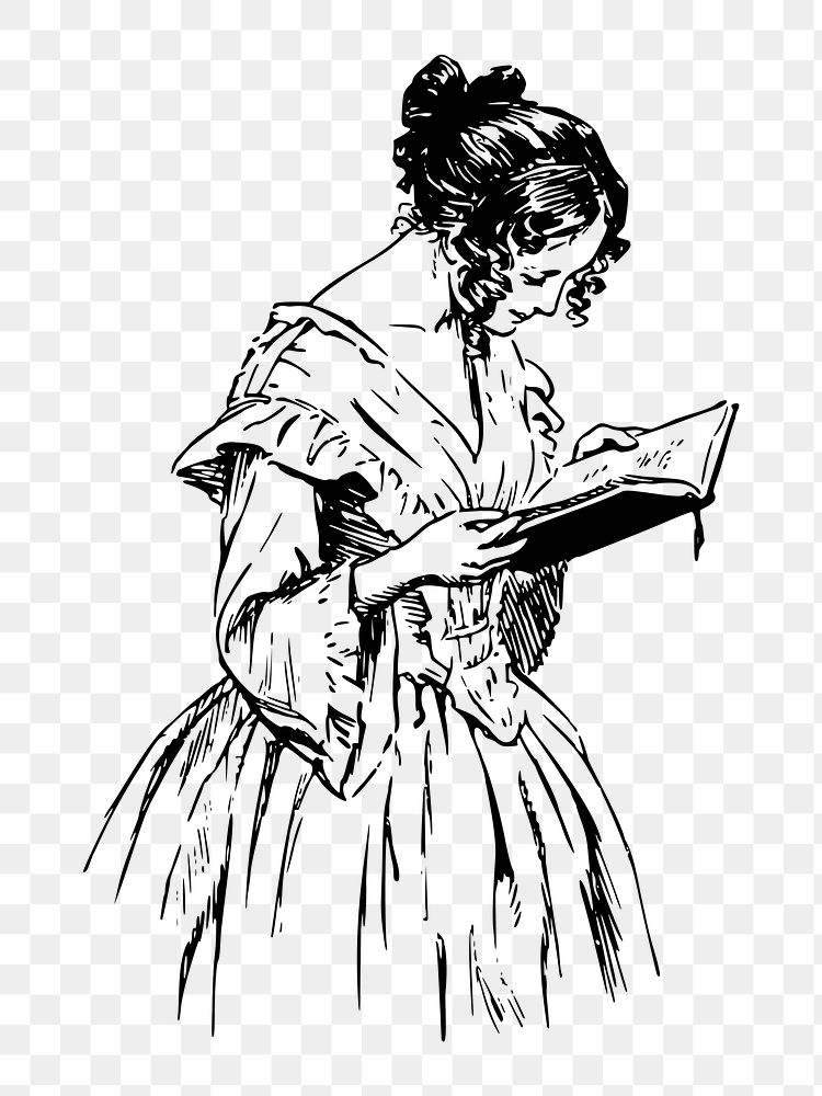 Woman reading png sticker, transparent background. Free public domain CC0 image.
