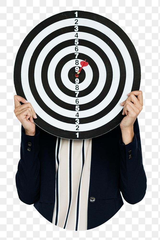 Woman holding target png sticker, transparent background