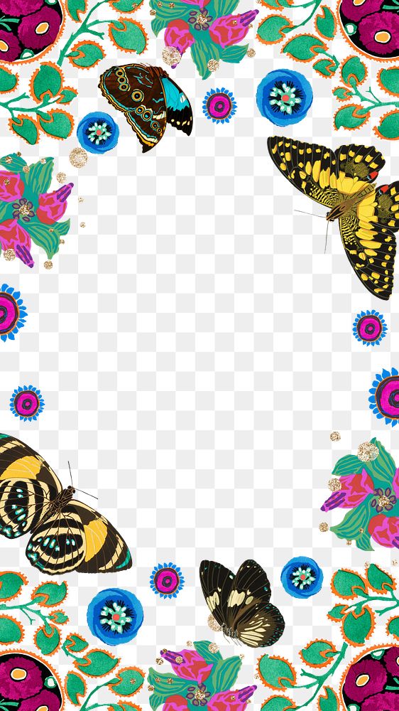 Exotic butterfly png frame, botanical illustration, transparent background.  Remixed from the artwork of E.A. S&eacute;guy.