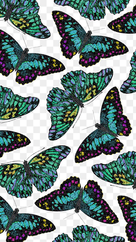 Green butterfly png pattern, transparent background, remixed from the artwork of E.A. S&eacute;guy