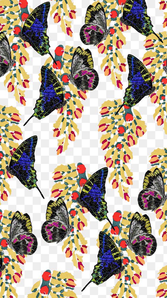 E.A. Séguy's butterfly png pattern, transparent background, remixed by rawpixel