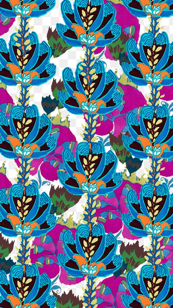 Vintage exotic flower png pattern, transparent background, remixed from the artwork of E.A. S&eacute;guy