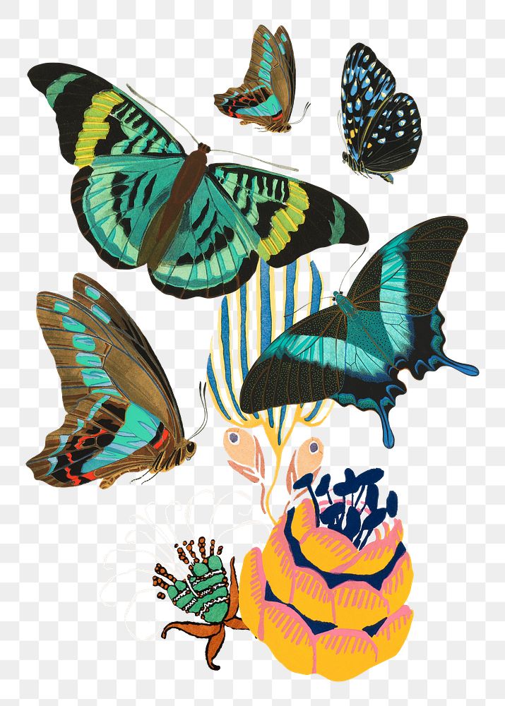 Green butterflies png sticker, aesthetic insect remix on transparent background