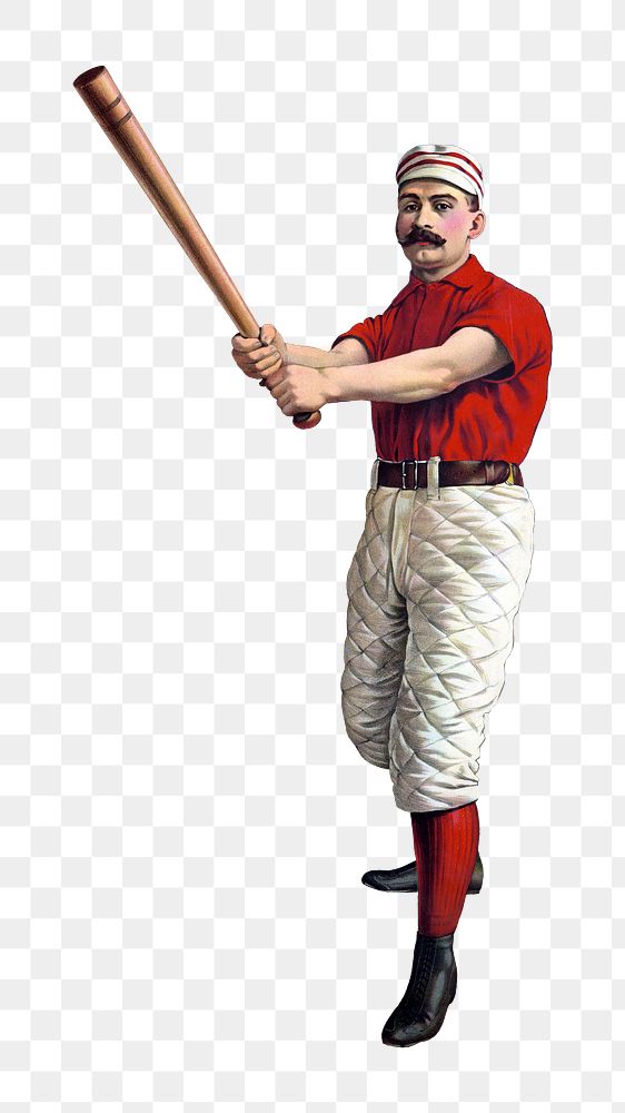 Vintage baseball player png sticker, sports illustration on transparent background.   Remastered by rawpixel