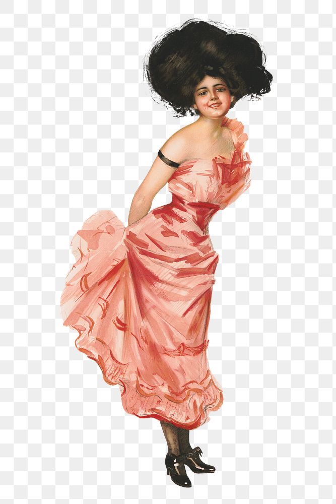 Victorian woman png pink dress on transparent background.   Remastered by rawpixel