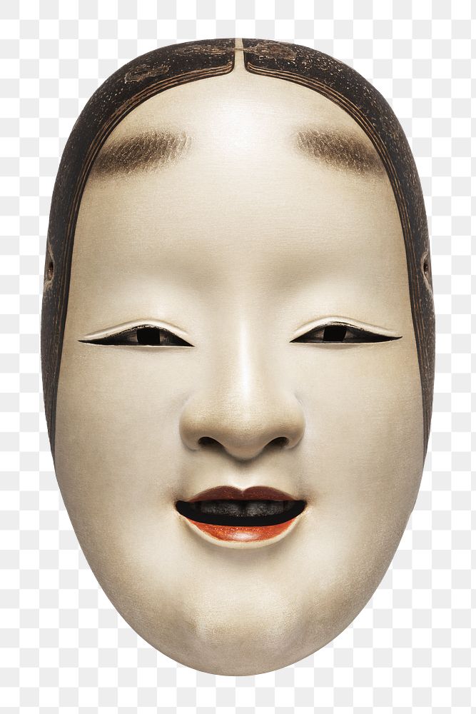 Png Noh mask of a woman, Japanese style on transparent background.    Remastered by rawpixel