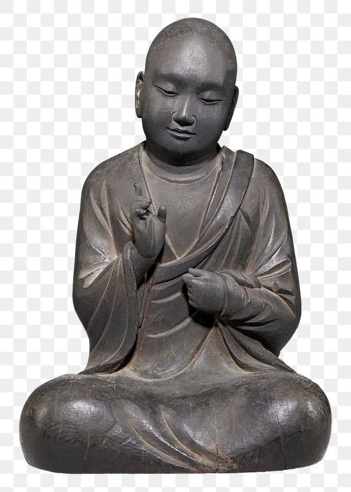 Figure png of a Monk, Japanese religion statue on transparent background.    Remastered by rawpixel