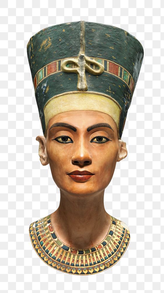 Bust of Nefertete png, Ancient Egyptian sculpture on transparent background.    Remastered by rawpixel