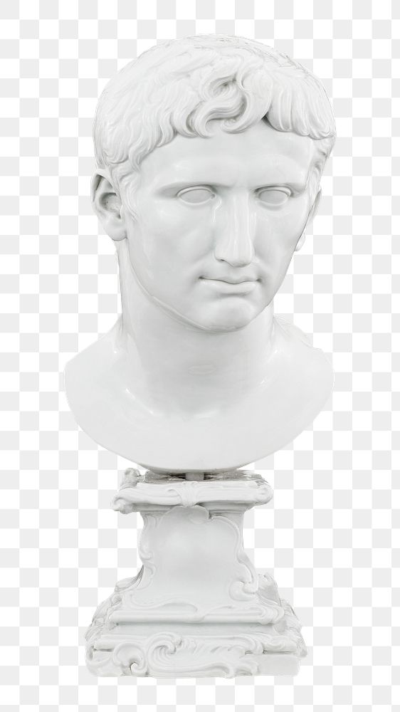 Head of Augustus png, Greek porcelain sculpture on transparent background.    Remastered by rawpixel