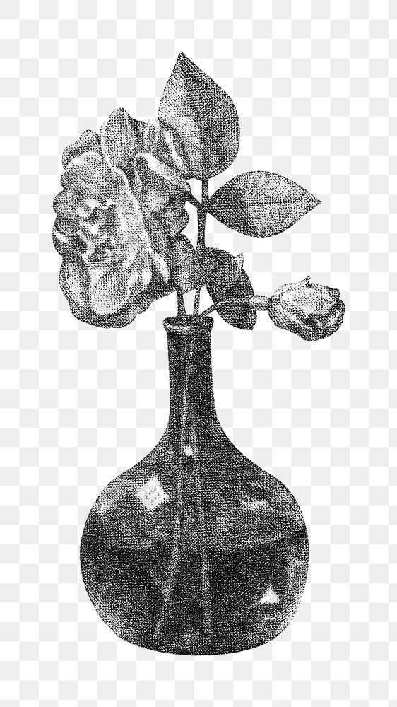 Rose flower vase png sticker, vintage illustration.   Remastered by rawpixel