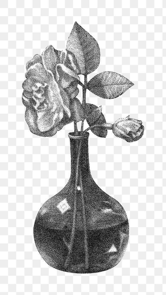 Rose flower vase png sticker, vintage illustration.   Remastered by rawpixel