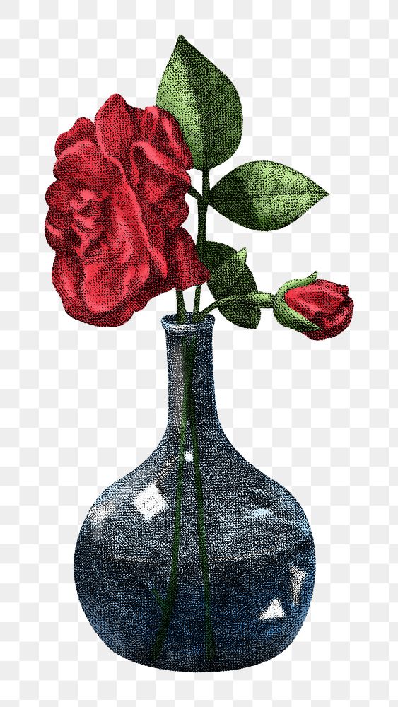 Red rose png black vase sticker, transparent background. Remixed by rawpixel.