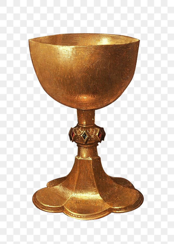 Gold chalice png object sticker, transparent background.    Remastered by rawpixel