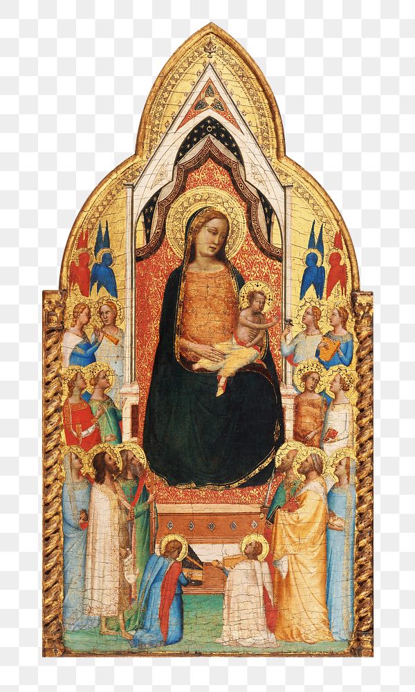 Png Madonna and Child with Saints and Angels on transparent background.  Remastered by rawpixel