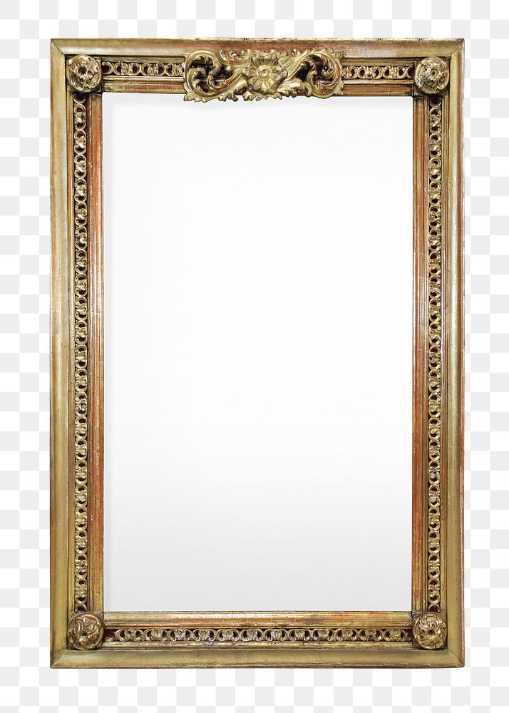 Vintage picture frame png sticker, gold luxurious design, transparent background