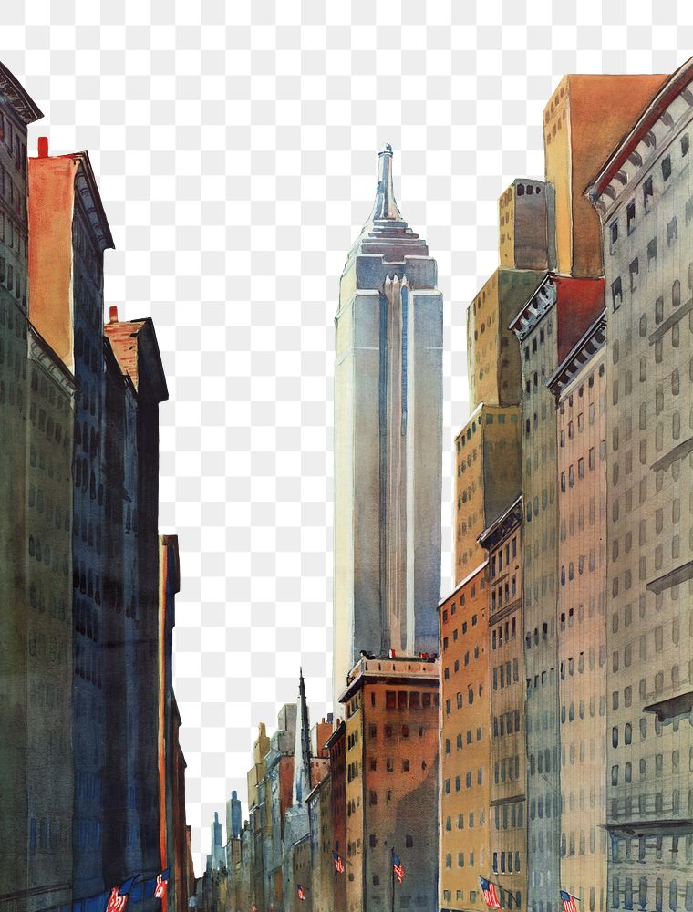 Fifth Avenue png sticker, New York buildings  on transparent background.   Remixed by rawpixel.