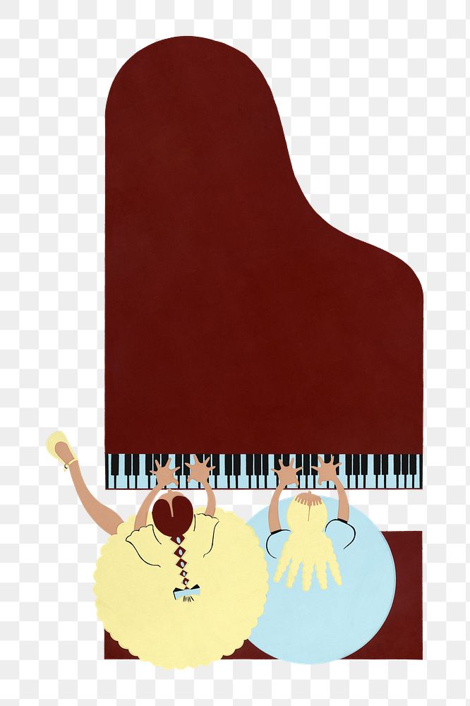 Girls playing piano png hobby sticker, transparent background.  Remixed by rawpixel.