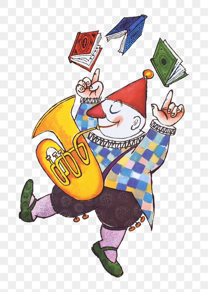 Clown playing tuba png character sticker, transparent background.  Remixed by rawpixel.