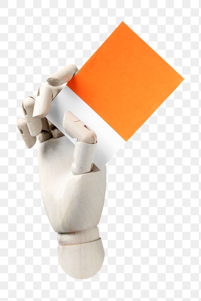 Figure hand png holding a blank notepaper in transparent background