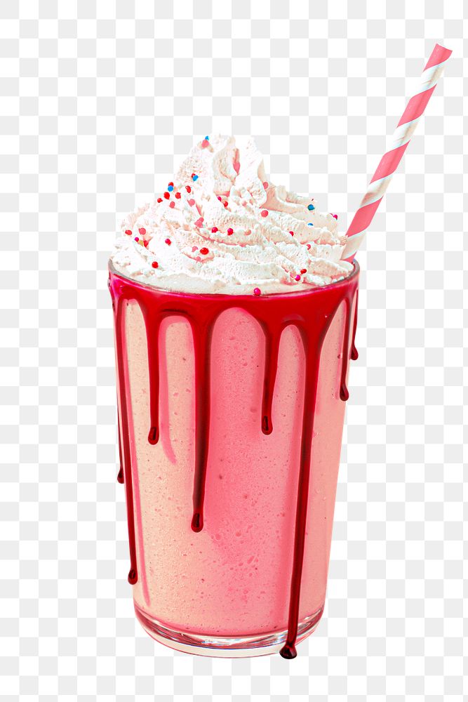 Strawberry milkshake png with whipped cream in transparent background