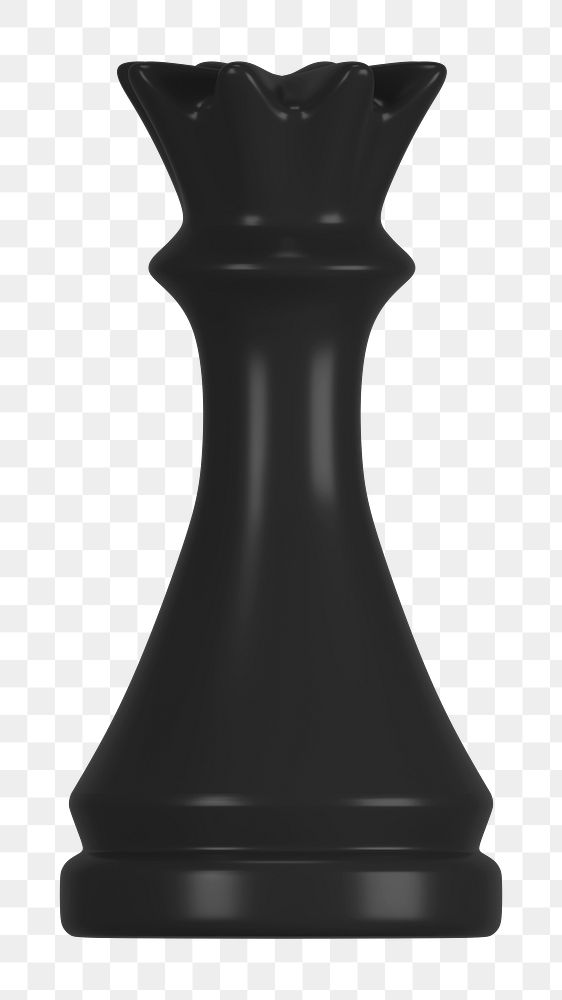 Queen png chess piece clipart, 3D black graphic on transparent background