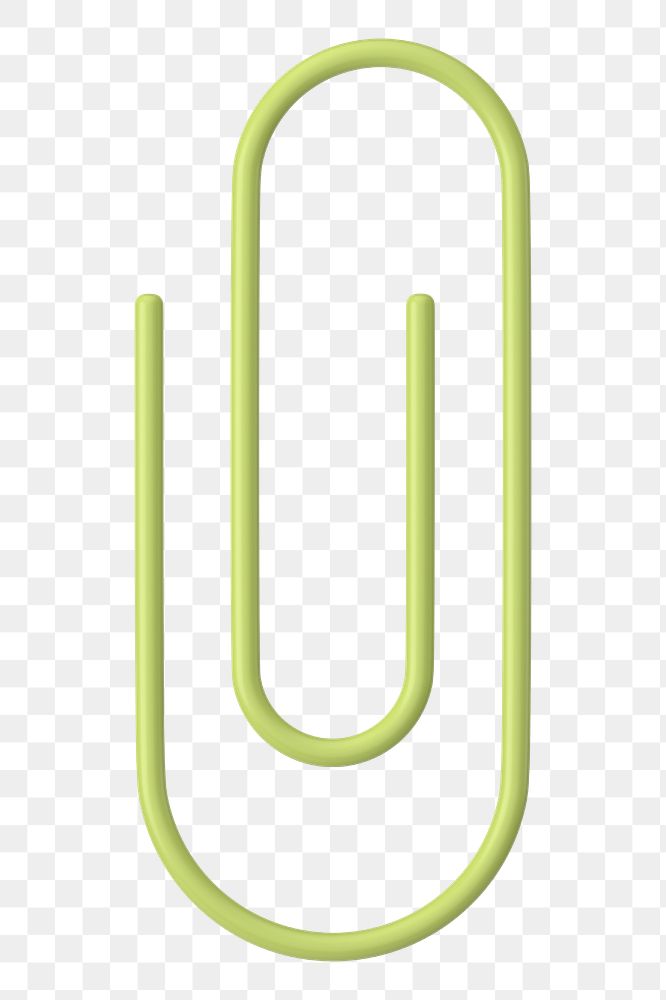 Green paperclip png 3D icon sticker, transparent background