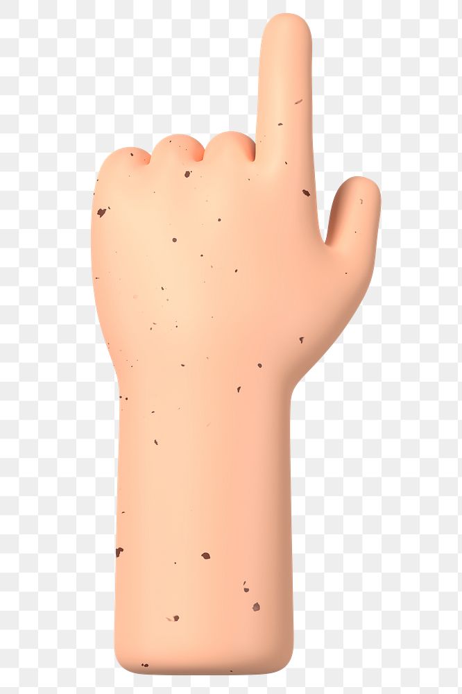Finger-pointing hand png gesture, freckled skin, 3D illustration, transparent background