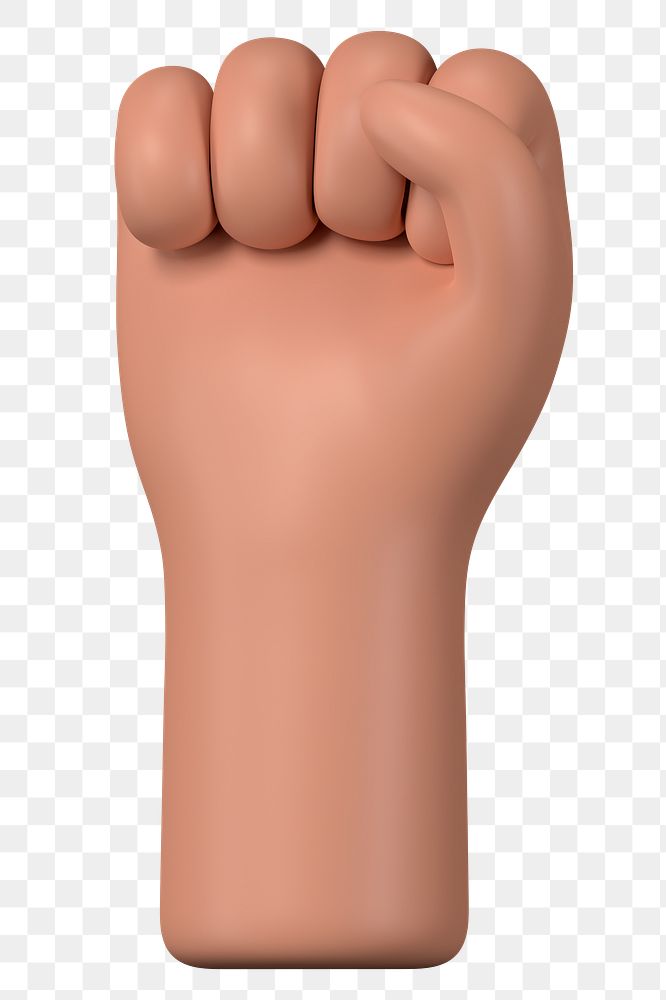 Raised fist png hand, revolution symbol, 3D illustration, transparent background