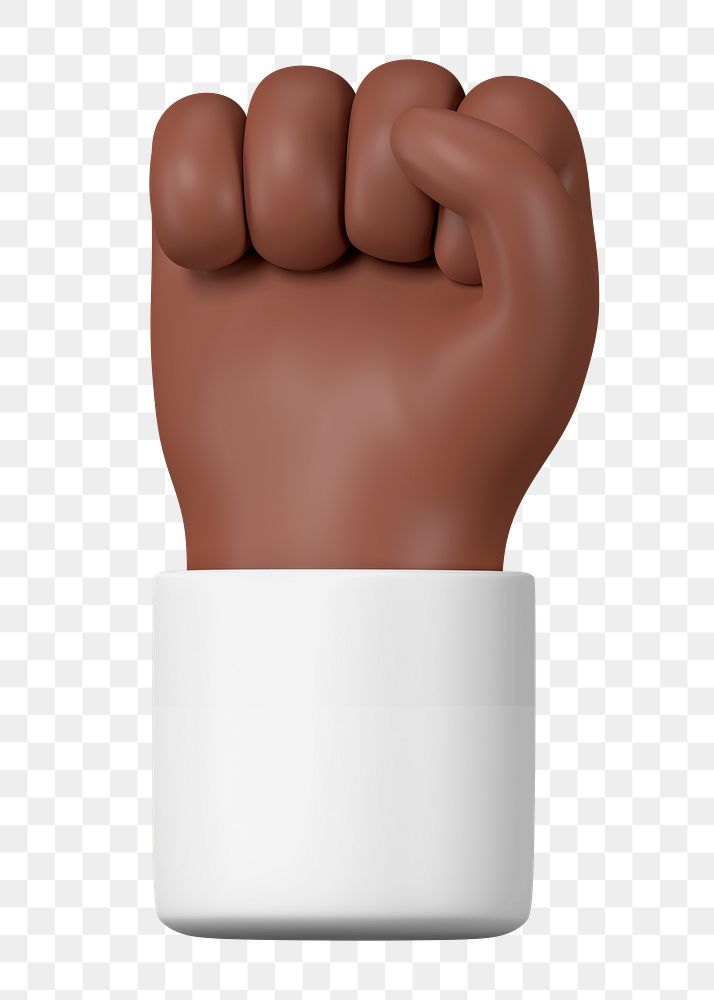 Raised fist png black hand, revolution symbol, 3D illustration, transparent background