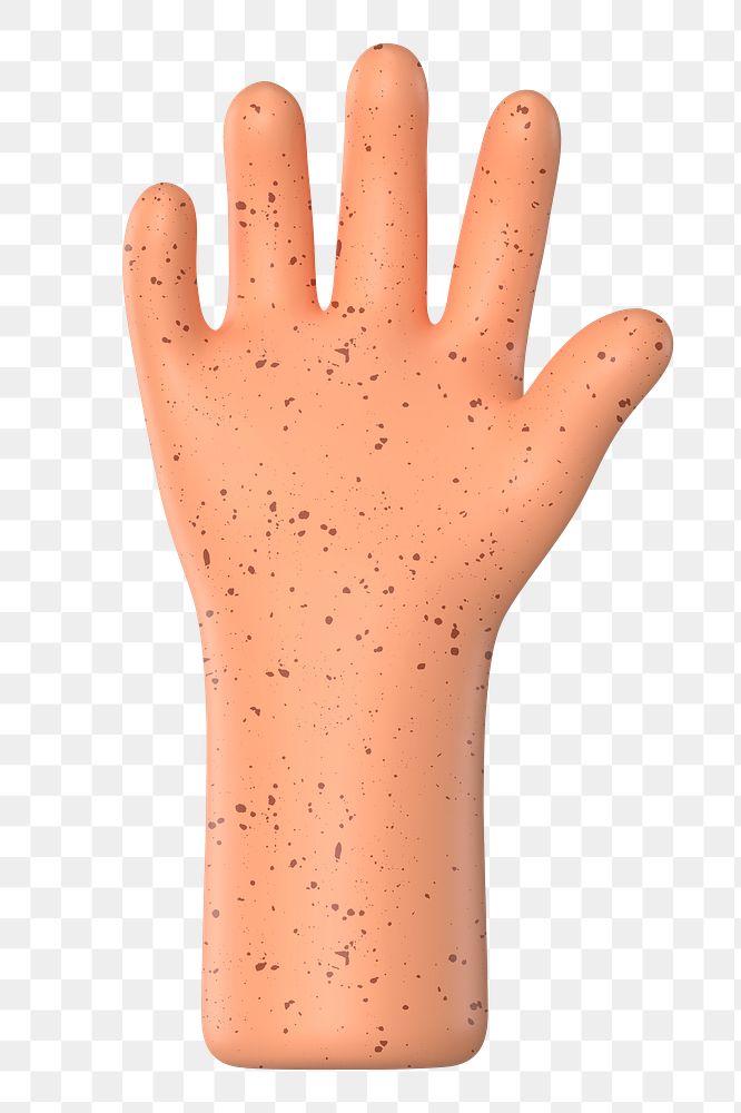 Raised freckled hand png gesture, 3D illustration, transparent background