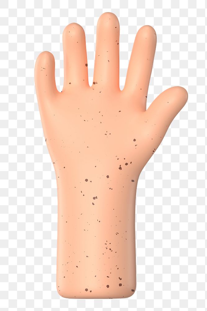 Raised freckled hand png gesture, 3D illustration, transparent background