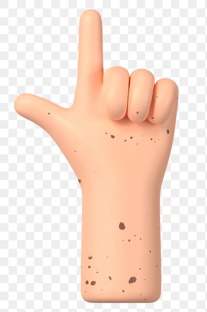 Finger-pointing hand png gesture, freckled skin, 3D illustration, transparent background