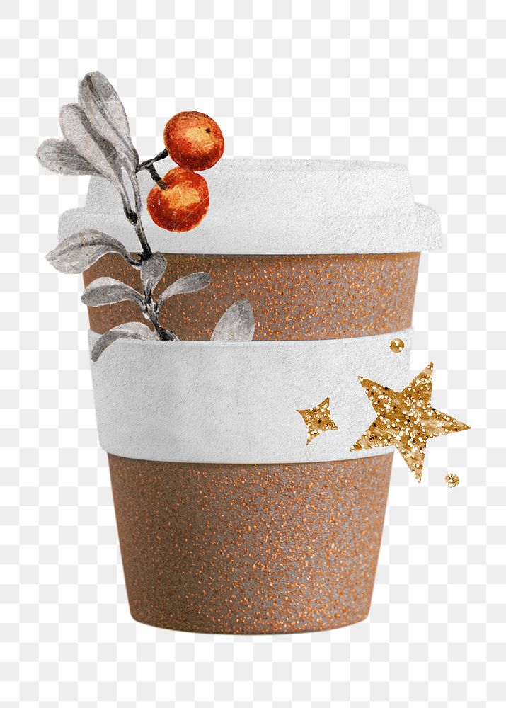 Festive coffee cup png sticker, transparent background