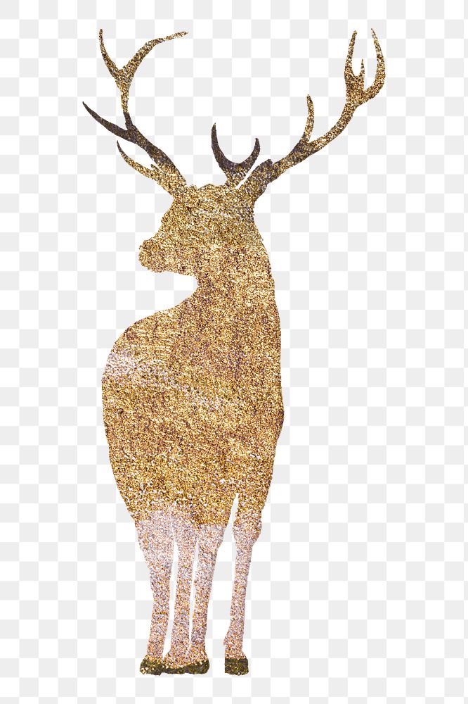 Gold stag png deer silhouette sticker, aesthetic animal, transparent background