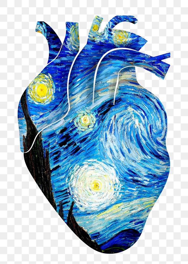 Human heart png sticker, Van Gogh's Starry Night collage on transparent background, remixed by rawpixel