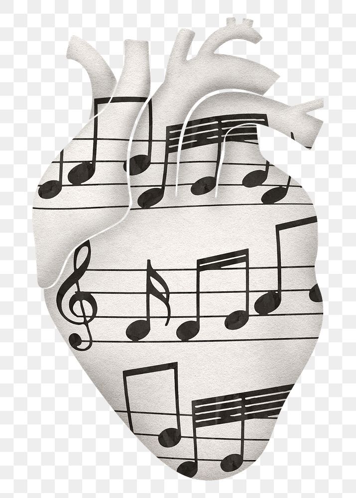 Human heart  png sticker, musical notes collage, transparent background
