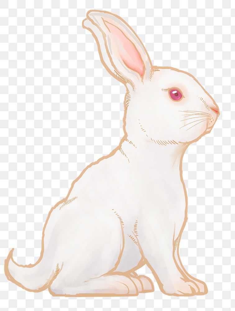 White rabbit png sticker, Chinese zodiac animal illustration, transparent background