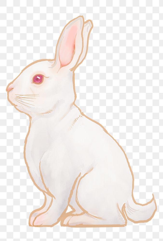 White rabbit png sticker, Chinese zodiac animal illustration, transparent background