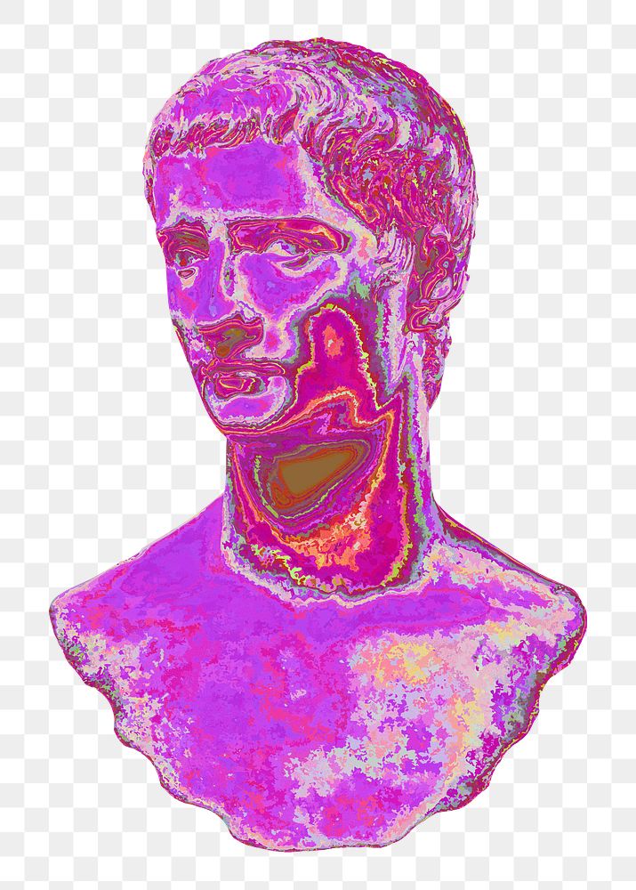 Greek God statue png sticker, holographic pixel art, transparent background