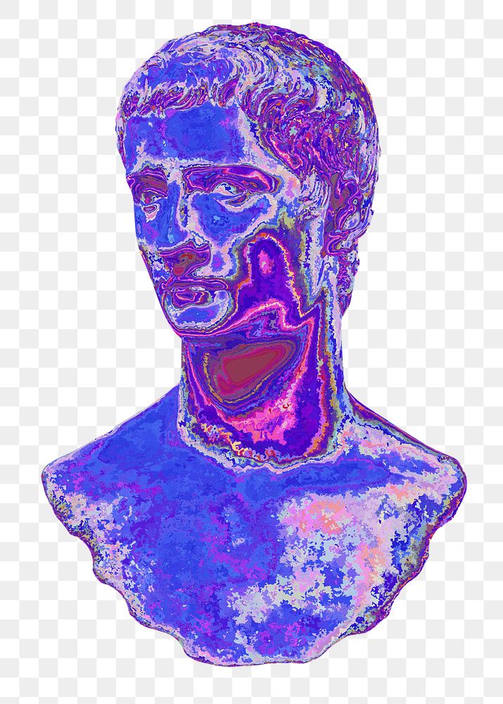 Greek God statue png sticker, holographic pixel art, transparent background