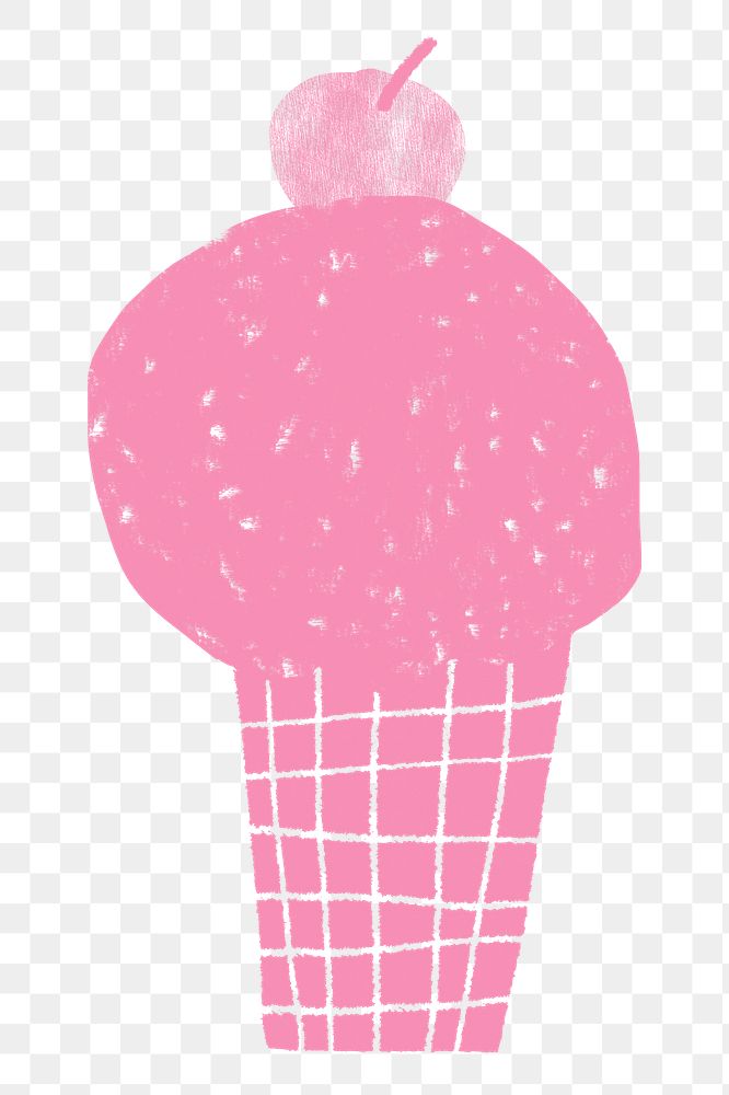 Pink ice-cream png sticker, doodle design, transparent background