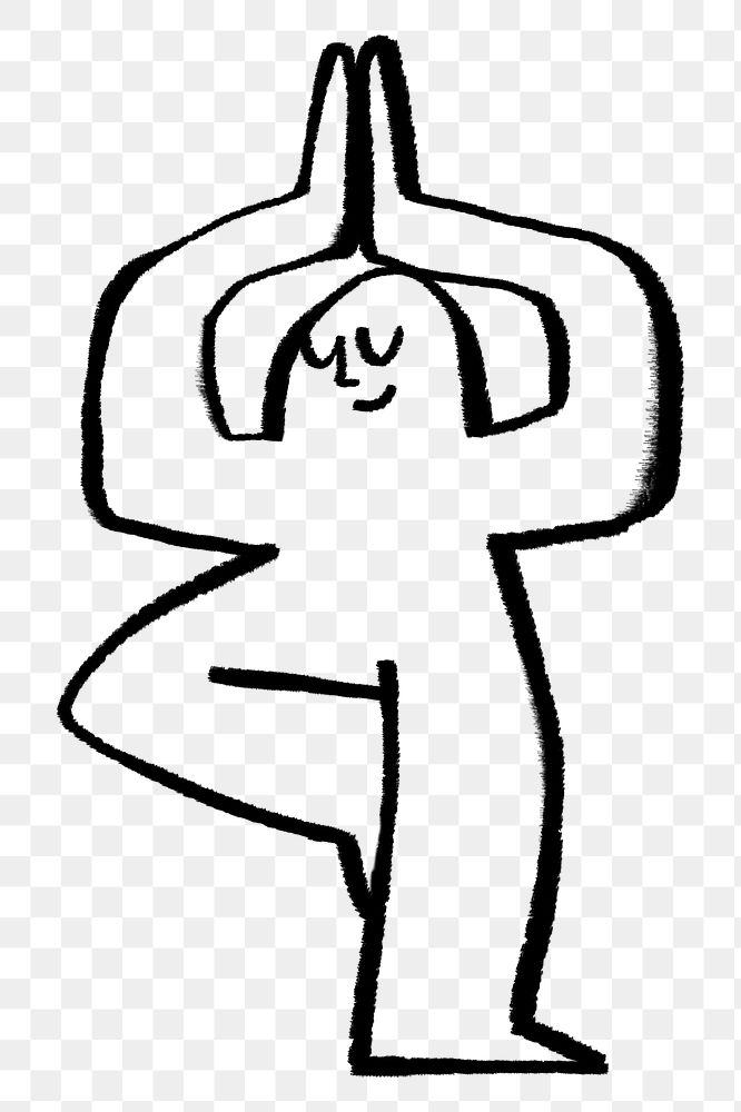 Meditating man png sticker, yoga pose doodle, transparent background