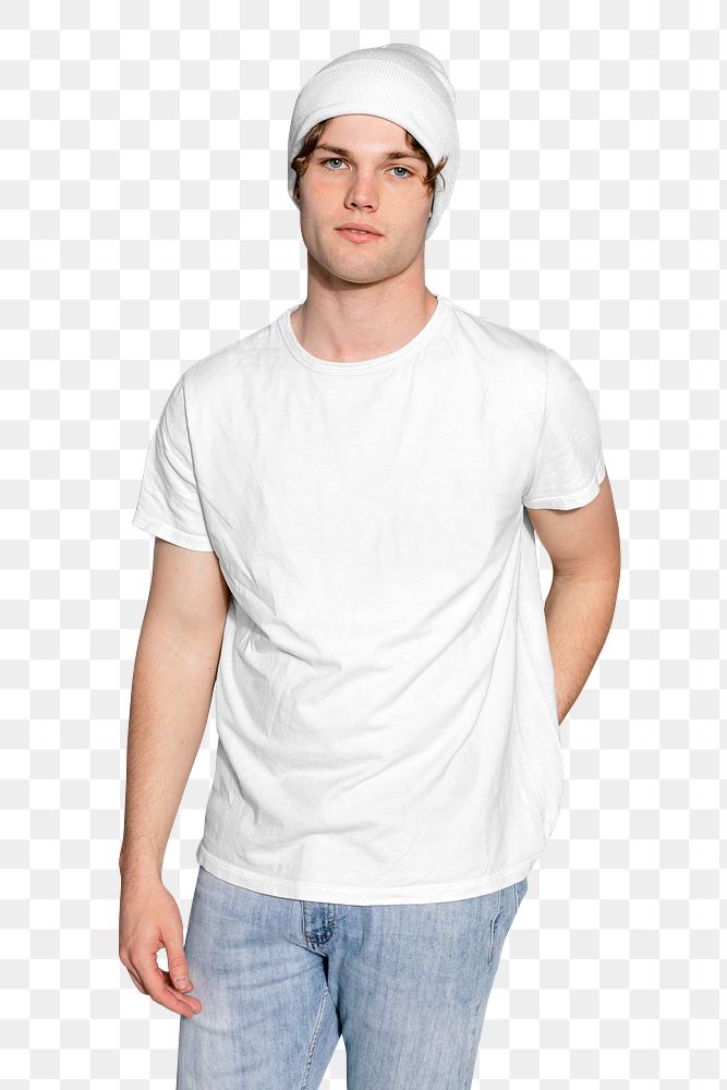 Men's png white t-shirt with design space, transparent background